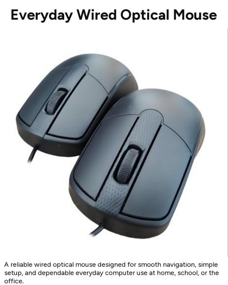 Wired Ergonomic Optical Mouse with Textured Scroll Wheel, Universal Laptop Compatibility