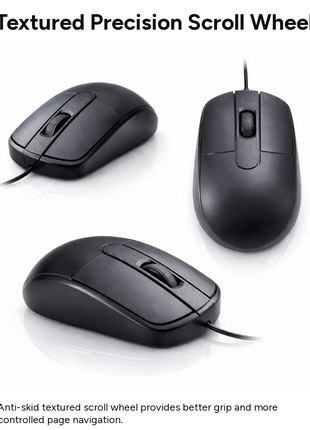 Wired Ergonomic Optical Mouse with Textured Scroll Wheel, Universal Laptop Compatibility