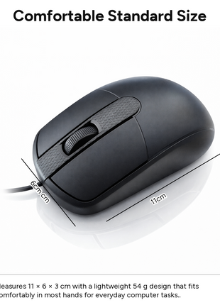 Wired Ergonomic Optical Mouse with Textured Scroll Wheel, Universal Laptop Compatibility