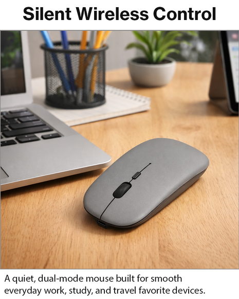 Wireless Mouse 1600 DPI – Bluetooth 5.0 2.4GHz Dual Mode – Matte Grey