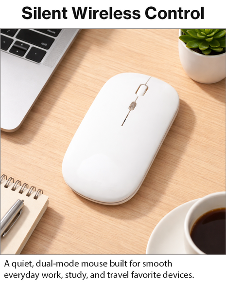 UNISYNC Wireless Mouse 1600 DPI – Bluetooth 5.0 2.4GHz Dual Mode – White