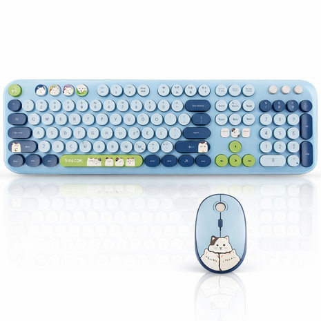 2.4GHz Wireless Keyboard and Mouse Combo, 104-Key Full-Size Retro Typewriter Style Set with USB Receiver, DPI Mouse