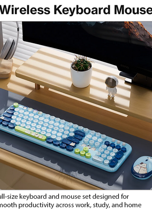 2.4GHz Wireless Keyboard and Mouse Combo, 104-Key Full-Size Retro Typewriter Style Set with USB Receiver, DPI Mouse
