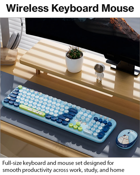 2.4GHz Wireless Keyboard and Mouse Combo, 104-Key Full-Size Retro Typewriter Style Set with USB Receiver, DPI Mouse