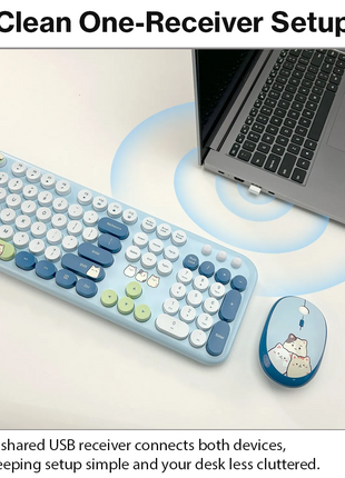2.4GHz Wireless Keyboard and Mouse Combo, 104-Key Full-Size Retro Typewriter Style Set with USB Receiver, DPI Mouse