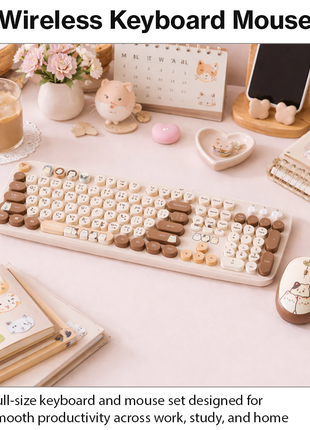2.4GHz Wireless Keyboard and Mouse Combo, 104-Key Full-Size Retro Typewriter Style Set with USB Receiver, DPI Mouse