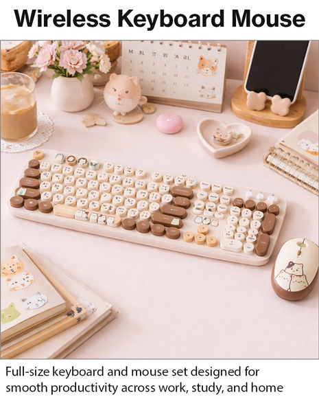 2.4GHz Wireless Keyboard and Mouse Combo, 104-Key Full-Size Retro Typewriter Style Set with USB Receiver, DPI Mouse