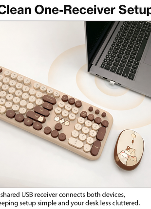 2.4GHz Wireless Keyboard and Mouse Combo, 104-Key Full-Size Retro Typewriter Style Set with USB Receiver, DPI Mouse