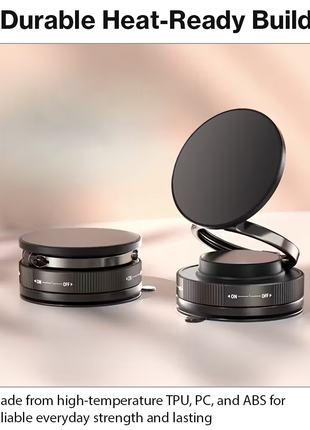 Magnetic Vacuum Suction Car Phone Mount with 360° Adjustable Dual-Axis Arm, Swivel-Lock Base for Dashboard, Windscreen, Desk & Travel