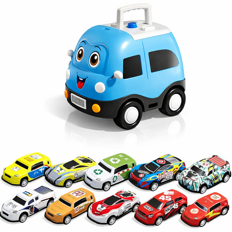 Mini Pull Back Racing Cars Set with Storage Case, 50pcs Metal and Plastic Toy Vehicles,  Push and Go Cars for Toddlers Age 1–2