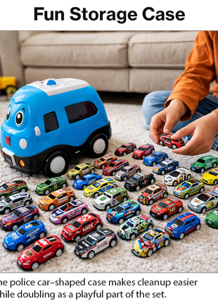 Mini Pull Back Racing Cars Set with Storage Case, 50pcs Metal and Plastic Toy Vehicles,  Push and Go Cars for Toddlers Age 1–2