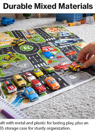 Mini Pull Back Racing Cars Set with Storage Case, 50pcs Metal and Plastic Toy Vehicles,  Push and Go Cars for Toddlers Age 1–2