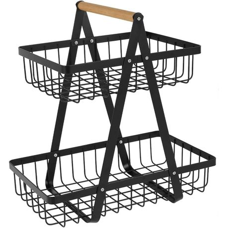 2-Tier Stainless Steel Countertop Fruit Basket, Kitchen Storage Stand.