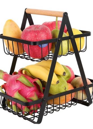 2-Tier Stainless Steel Countertop Fruit Basket, Kitchen Storage Stand.