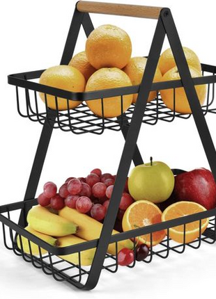 2-Tier Stainless Steel Countertop Fruit Basket, Kitchen Storage Stand.