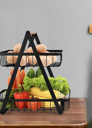 2-Tier Stainless Steel Countertop Fruit Basket, Kitchen Storage Stand.