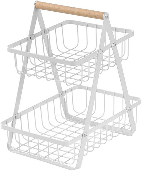 2-Tier Stainless Steel Countertop Fruit Basket, Kitchen Storage Stand.