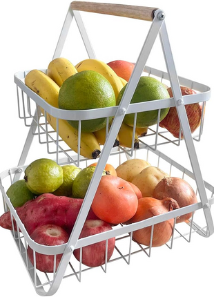 2-Tier Stainless Steel Countertop Fruit Basket, Kitchen Storage Stand.