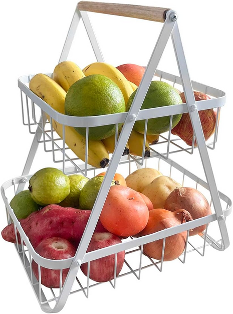 2-Tier Stainless Steel Countertop Fruit Basket, Kitchen Storage Stand.