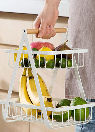2-Tier Stainless Steel Countertop Fruit Basket, Kitchen Storage Stand.