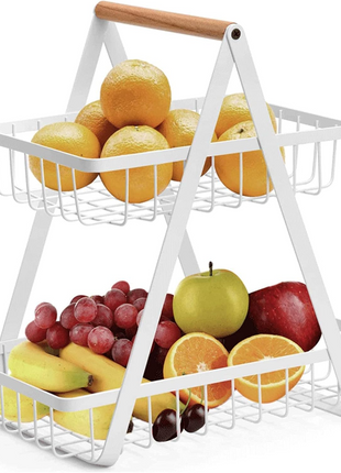 2-Tier Stainless Steel Countertop Fruit Basket, Kitchen Storage Stand.