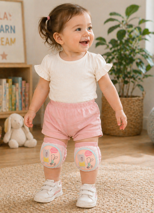 Baby Crawling Knee Pads – Soft Mesh Anti-Slip Cushioned Protectors – Breathable Cotton-Blend – Mixed Cartoon