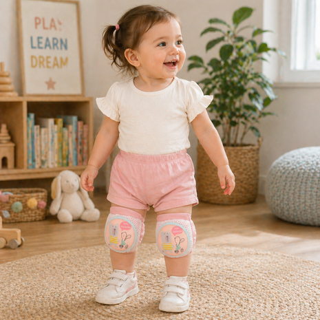 Baby Crawling Knee Pads – Soft Mesh Anti-Slip Cushioned Protectors – Breathable Cotton-Blend – Mixed Cartoon