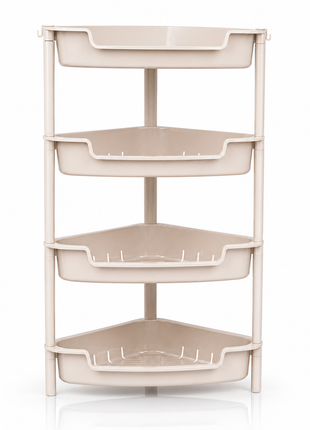 4 Tier Plastic Storage Rack with Wheels – ABS Corner Organizer Shelf with Deep Trays