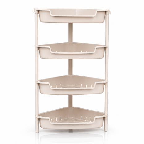 4 Tier Plastic Storage Rack with Wheels – ABS Corner Organizer Shelf with Deep Trays