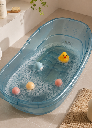Portable Infant Bath Tub Anti-Slip BPA-Free Plastic Baby Bathing Basin for Home Bathroom Newborn & Toddler Blue