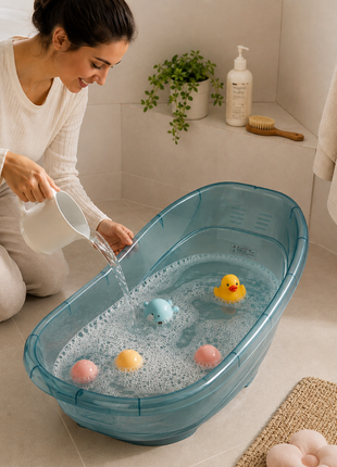 Portable Infant Bath Tub Anti-Slip BPA-Free Plastic Baby Bathing Basin for Home Bathroom Newborn & Toddler Blue