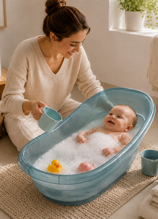 Portable Infant Bath Tub Anti-Slip BPA-Free Plastic Baby Bathing Basin for Home Bathroom Newborn & Toddler Blue