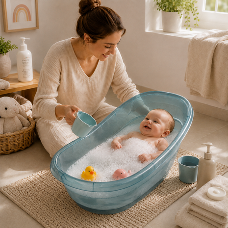 Portable Infant Bath Tub Anti-Slip BPA-Free Plastic Baby Bathing Basin for Home Bathroom Newborn & Toddler Blue