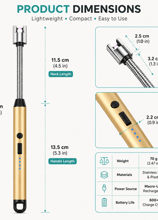 Electric Arc Lighter – 29.5cm Flexible USB Rechargeable – Windproof Safety Ignition with LED Indicator