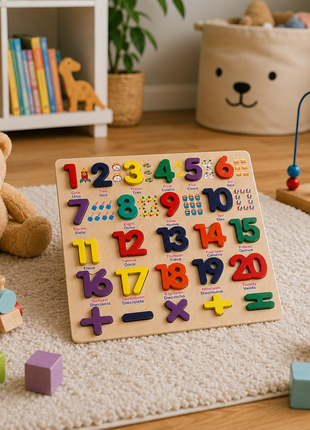 Montessori Wooden 3D Number Puzzle Board 0–9 – Early Learning Toy for Toddlers -Bilingual - English/Spanish