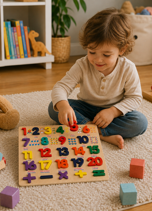 Montessori Wooden 3D Number Puzzle Board 0–9 – Early Learning Toy for Toddlers -Bilingual - English/Spanish