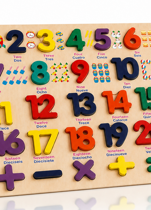 Montessori Wooden 3D Number Puzzle Board 0–9 – Early Learning Toy for Toddlers -Bilingual - English/Spanish