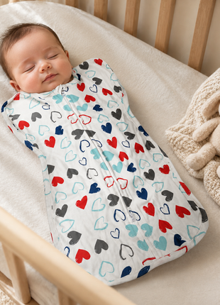 Baby Swaddle Sleep Sack with Twin Zip Closure, Functional Newborn Wrap Blanket, Bunny Rainbow Print