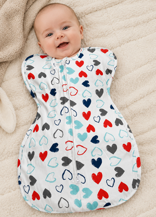Baby Swaddle Sleep Sack with Twin Zip Closure, Functional Newborn Wrap Blanket, Bunny Rainbow Print