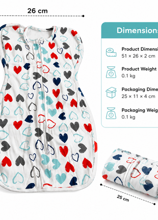 Baby Swaddle Sleep Sack with Twin Zip Closure, Functional Newborn Wrap Blanket, Bunny Rainbow Print