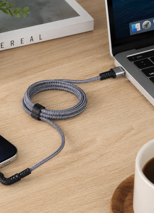 USB-A to Lightning Fast Charging & Data Sync Cable 30 cm Braided Nylon - Grey