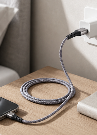 USB-A to Lightning Fast Charging & Data Sync Cable 30 cm Braided Nylon - Grey