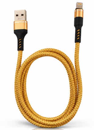USB-A to Lightning Fast Charging & Data Sync Cable 30 cm Braided Nylon - Gold