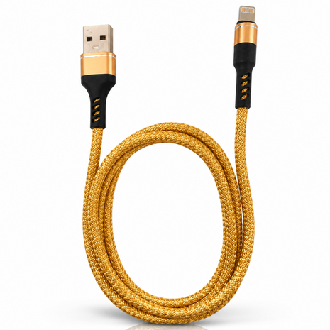 USB-A to Lightning Fast Charging & Data Sync Cable 30 cm Braided Nylon - Gold