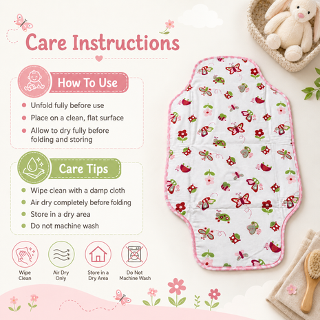 Waterproof Baby Changing Pad Mat Foldable Portable Diaper Changing Station Lightweight Travel Mat butterflies and flowers