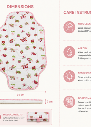 Waterproof Baby Changing Pad Mat Foldable Portable Diaper Changing Station Lightweight Travel Mat butterflies and flowers