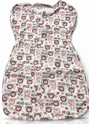 Baby Swaddle Sleep Sack with Twin Zip Closure, Functional Newborn Wrap Blanket, bear hello Print