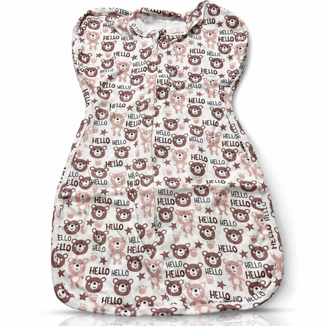 Baby Swaddle Sleep Sack with Twin Zip Closure, Functional Newborn Wrap Blanket, bear hello Print