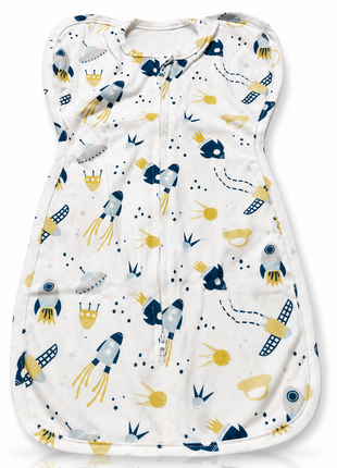 Baby Swaddle Sleep Sack with Twin Zip Closure, Functional Newborn Wrap Blanket, space/rocket Print