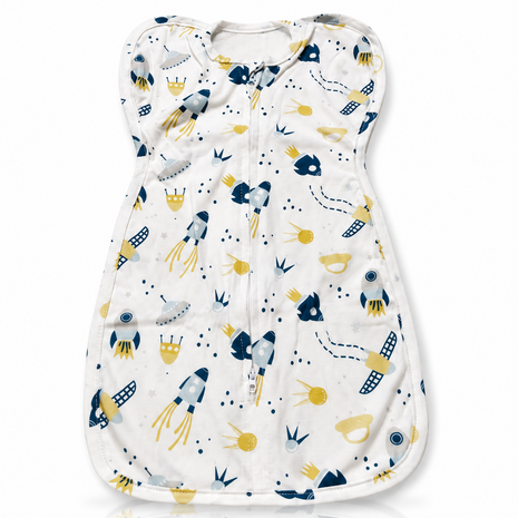 Baby Swaddle Sleep Sack with Twin Zip Closure, Functional Newborn Wrap Blanket, space/rocket Print